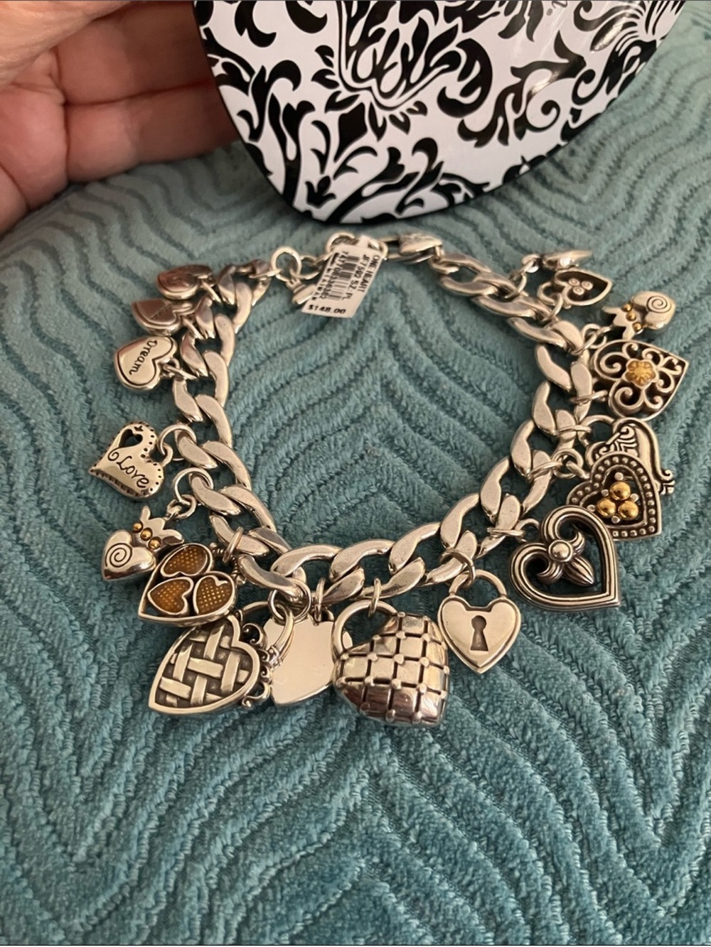 Brighton Silver and Gold Tone Heart Charm Bracelet NWT - Picture 7 of 8